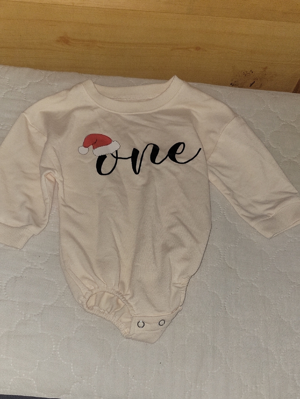 Cream 'One' Holiday Baby One-Piece